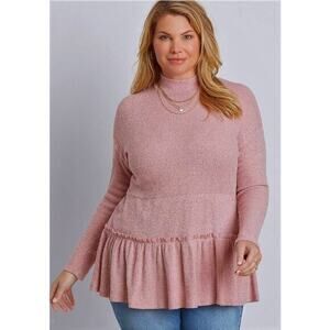 NEW MAURICES Lightweight Sweater Top Shirt Plus Size 14W Babydoll Peplum Pink‎